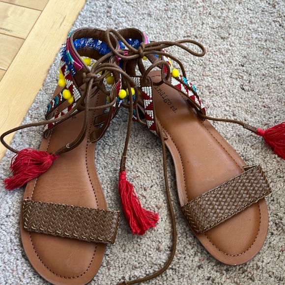 Indigo Shoes - NWOT Indigo Rd Embroidered Lace-up Sandals Size 7.5. One of-a-kind Sandals